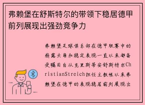 弗赖堡在舒斯特尔的带领下稳居德甲前列展现出强劲竞争力 弗赖堡在舒斯特尔的带领下稳居德甲前列展现出强劲竞争力